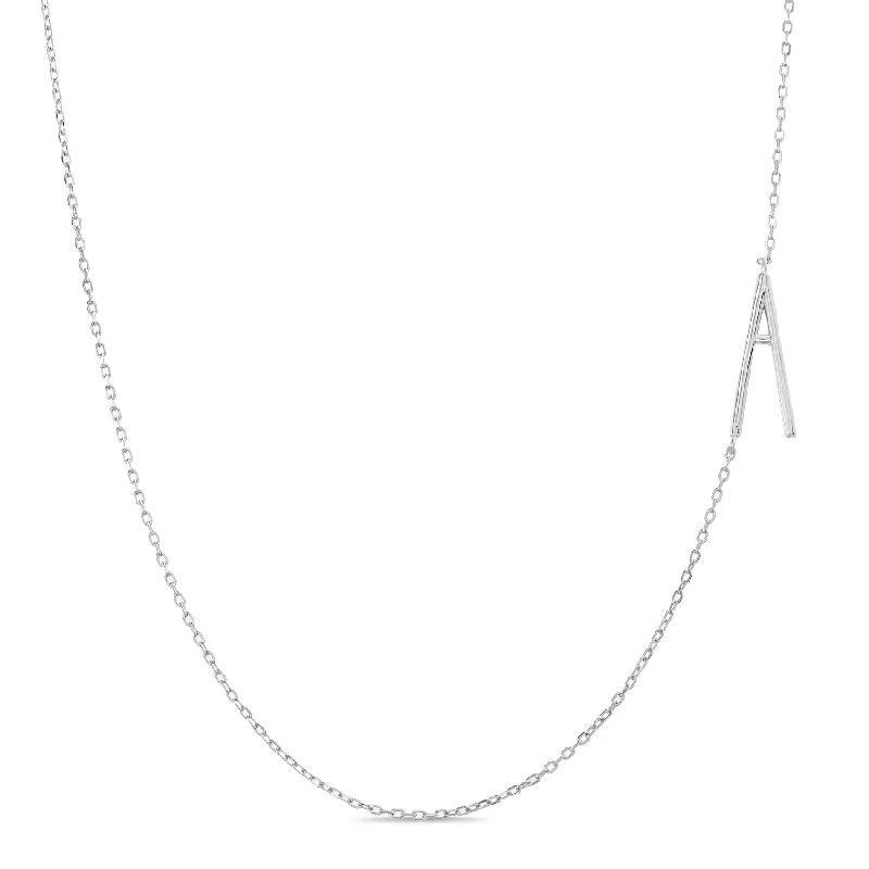 Elegant necklaces and pendants with diamond accents for added sparkle-Rae Dunn asymmetrical initial necklace in rhodium plated brass