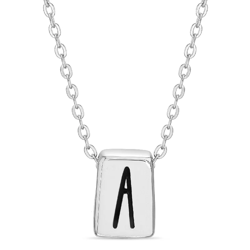 Layered necklaces and pendants for a trendy and fashionable stacked look-Rae Dunn initial tag station necklace in rhodium plated brass