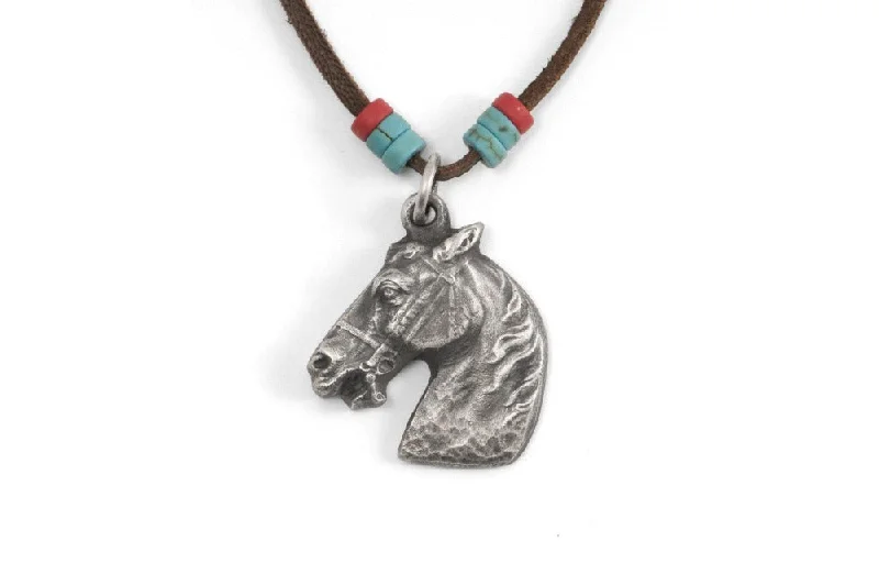 Unique necklaces and pendants with gemstones for a colorful and vibrant statement-#054 - Necklace Horse with leather cord