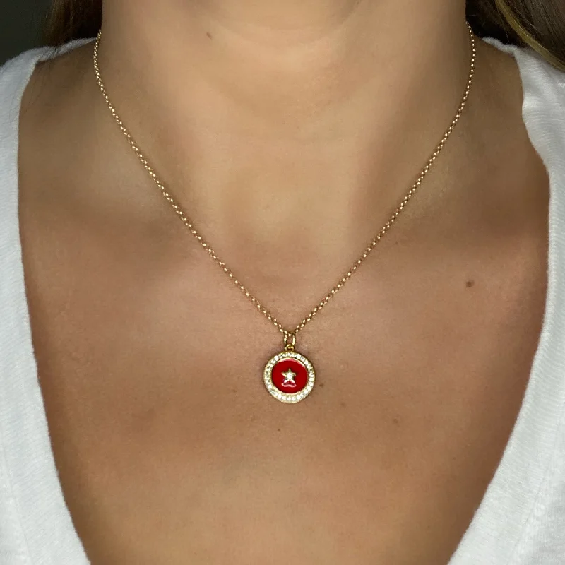 Personalized necklaces and pendants with coordinates for a meaningful location-based gift-Red Star Pave Charm Necklace