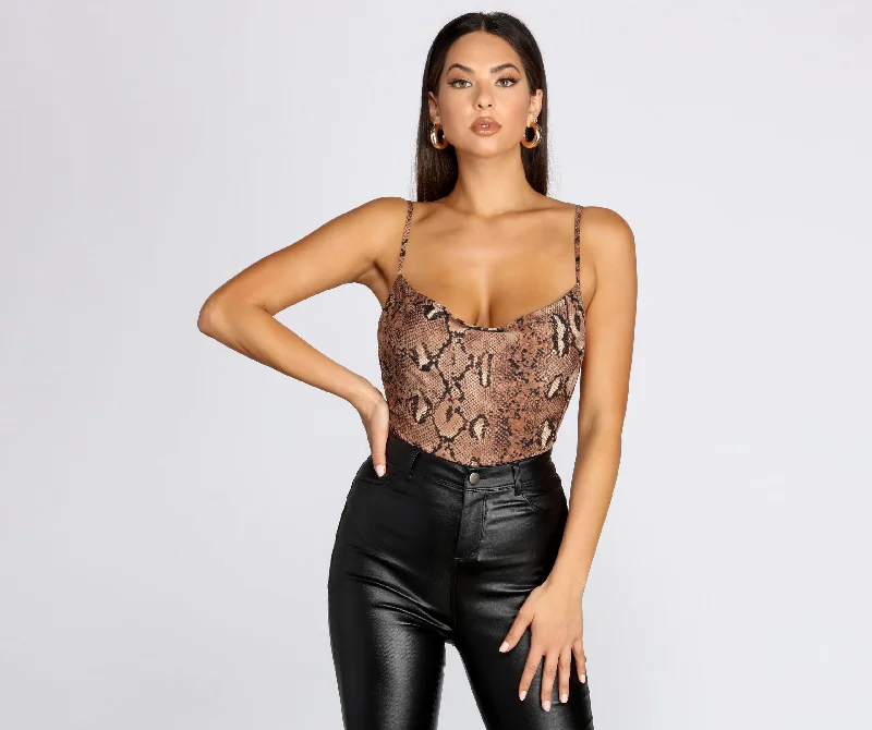 Sexy tight mesh top for women with sheer design and bold look-Wild And Free Cowl Neck Bodysuit