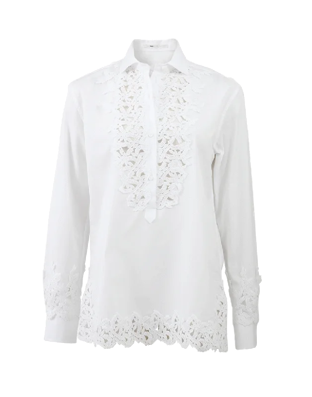 Peplum Blouses for Feminine -Henley Shirt With Lace Bib