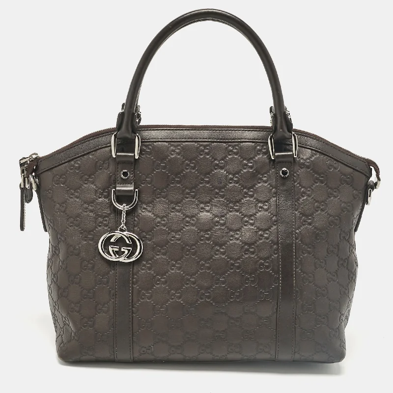 Handle bags with camouflage patterns for edge -Gucci Choco Brown Guccissima Leather Interlocking G Charm Satchel