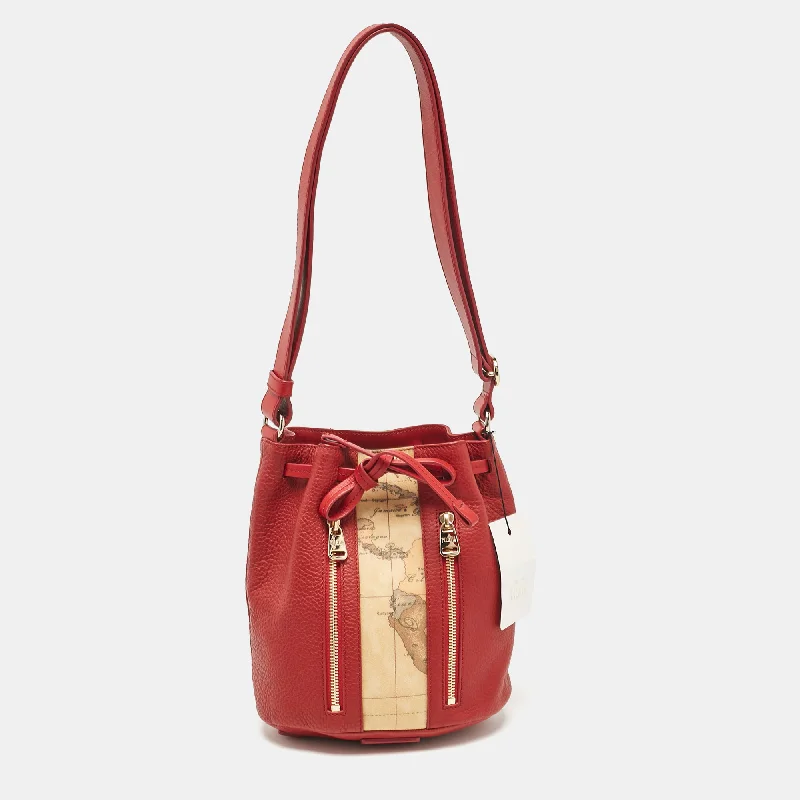 Handle bags with woven fabric for texture -Alviero Martini 1A Classe Dark Red Leather Small Geo Bucket Bag