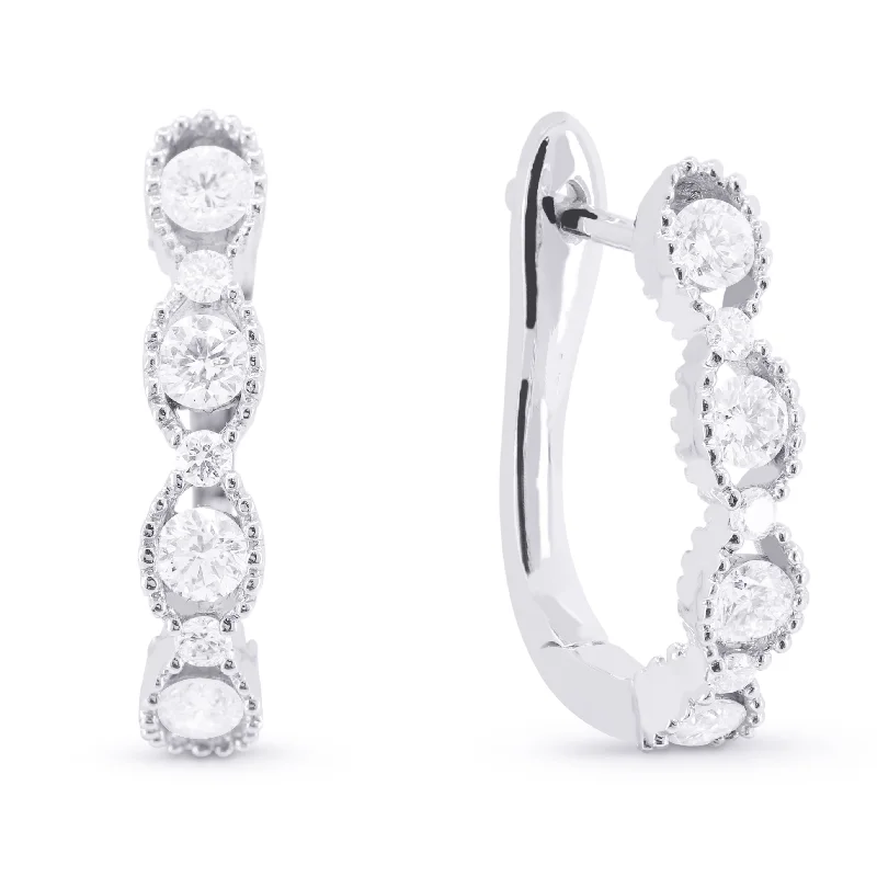 Beaded Drop Earrings for Party -0.50Ct White Diamond Hoops Earrings In 14K White Gold