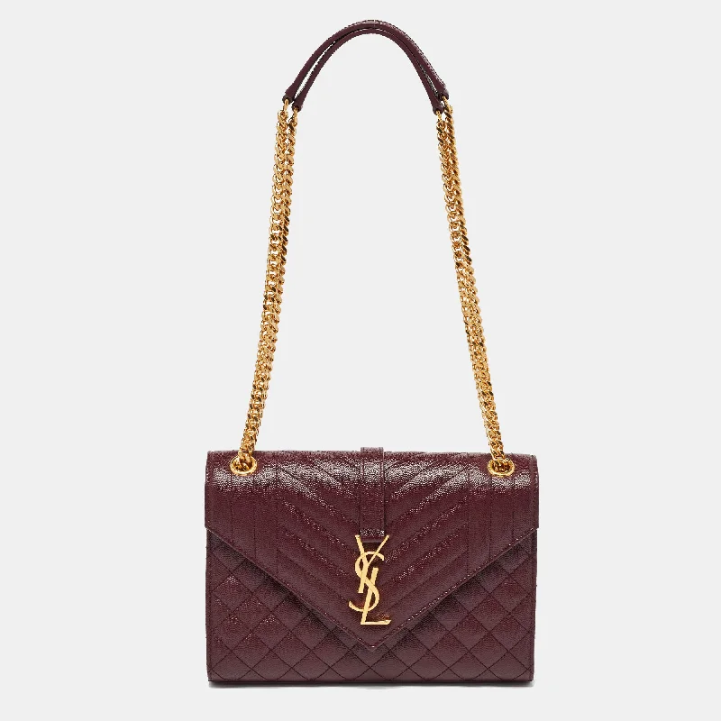 Handle bags with sleek leather for work -Saint Laurent Burgundy Leather Small Envelope Shoulder Bag