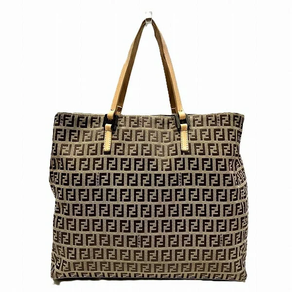 Quilted handle bags with stylish textured finish -Fendi Zucchino Canvas Leather Tote Bag