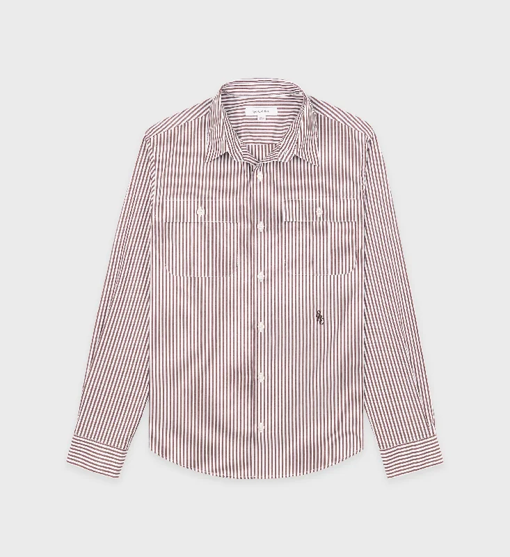 Tall Blouses for Long Body -SRC Utility Shirt - Brown Striped