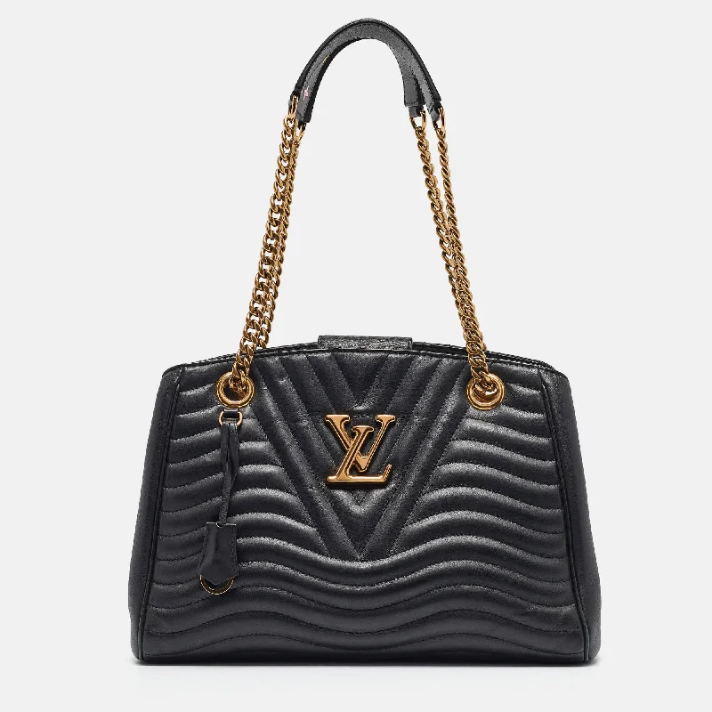 Handle bags with laptop sleeves for work -Louis Vuitton Black Quilted Leather New Wave Bag