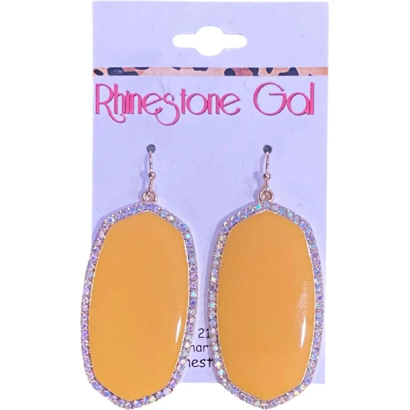 Drop Earrings for Formal Attire -Enamel Rhinestone Drop Earrings In Mustard