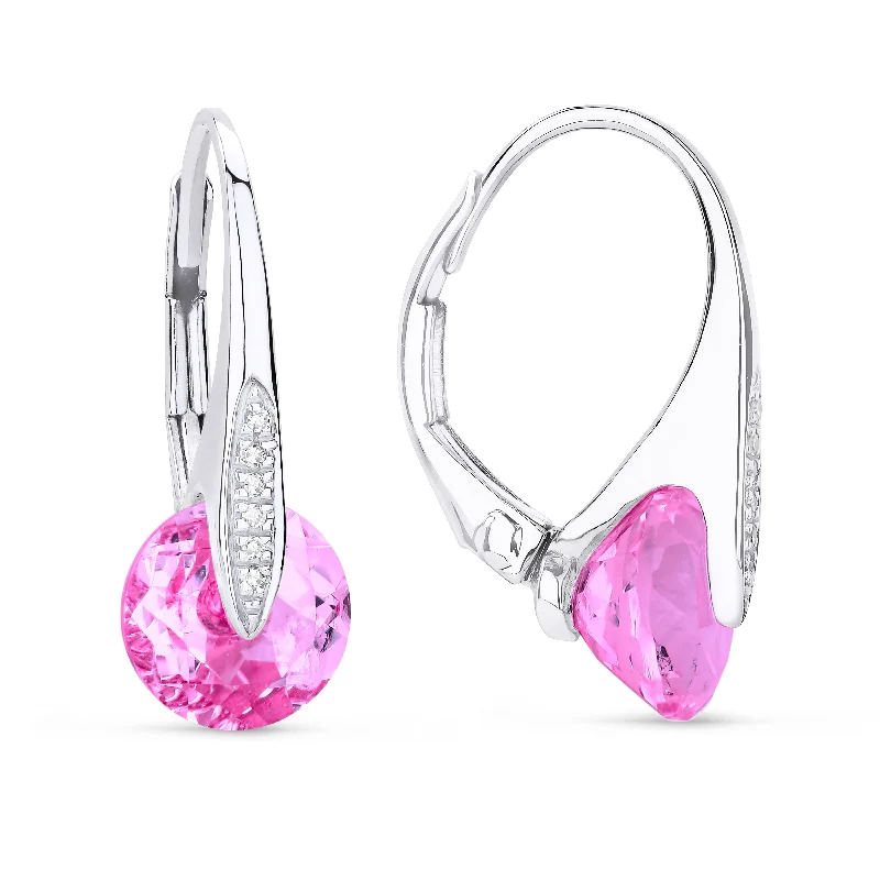 Crystal and Pearl Drop Earrings for Glamour -8Mm 4.67Ct Created Pink Sapphire Drop/dangle Earrings In 14K White Gold