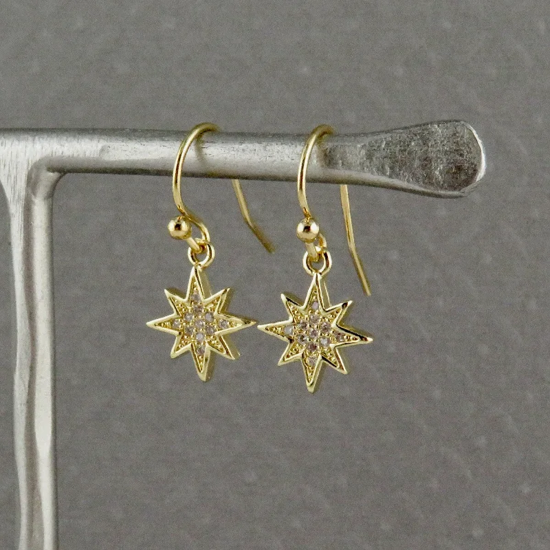 Minimalist Drop Earrings with Simplicity -Sparkly Gold North Star Earrings