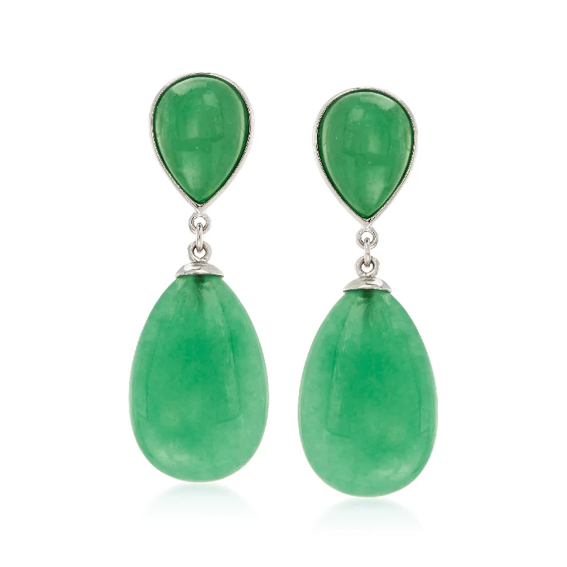 Rhinestone Drop Earrings for Sparkle -Ross-Simons Pear-Shaped Green Jade Drop Earrings in Sterling Silver