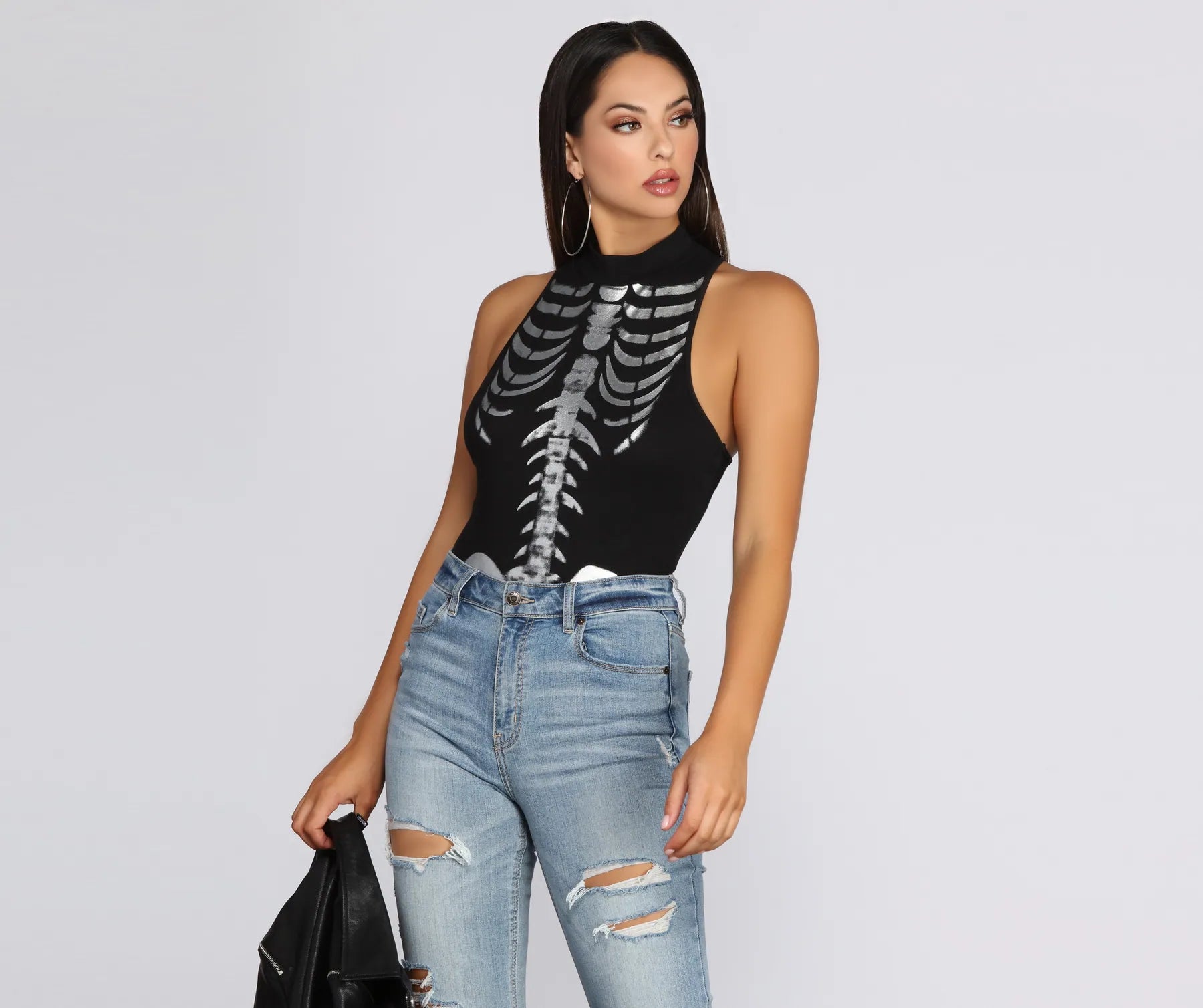 Sexy backless tight top for women with bold cut and modern design-Sticks And Stones Skeleton Bodysuit