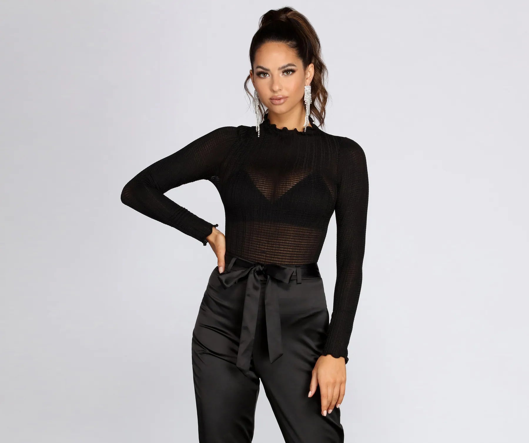 Tight off-shoulder sweater for women with cozy fabric and trendy style-Merrow Edge Knit Bodysuit