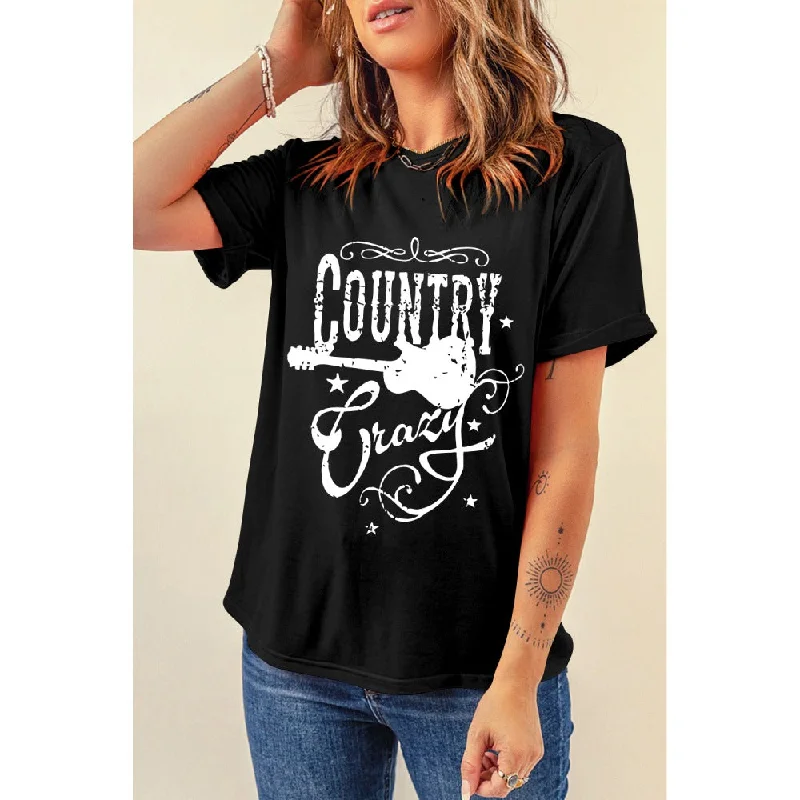 V Neck Blouses for Flattering -Sugar & Lace Womens Black Country T-Shirt - SL25225202-2