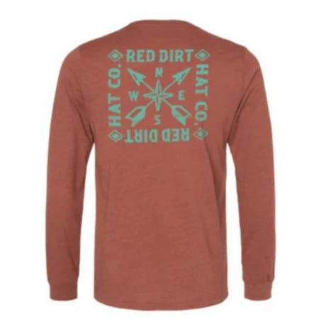 Leverback Blouses for Comfort -Red Dirt Hat Co. "High Noon" Long Sleeve Graphic T-Shirt in Heather Rust