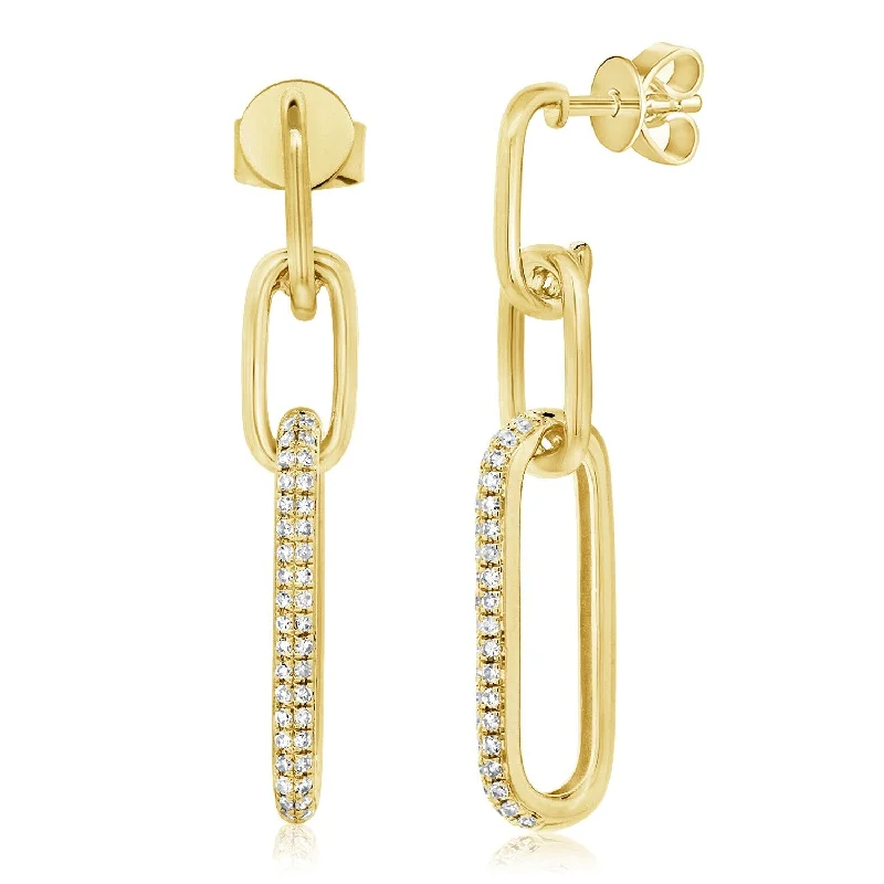 Tarnish Resistant Drop Earrings for Longevity -Joelle Collection 1/3 cttw. Diamond Pave Link Stud Dangle Earrings 14K Gold