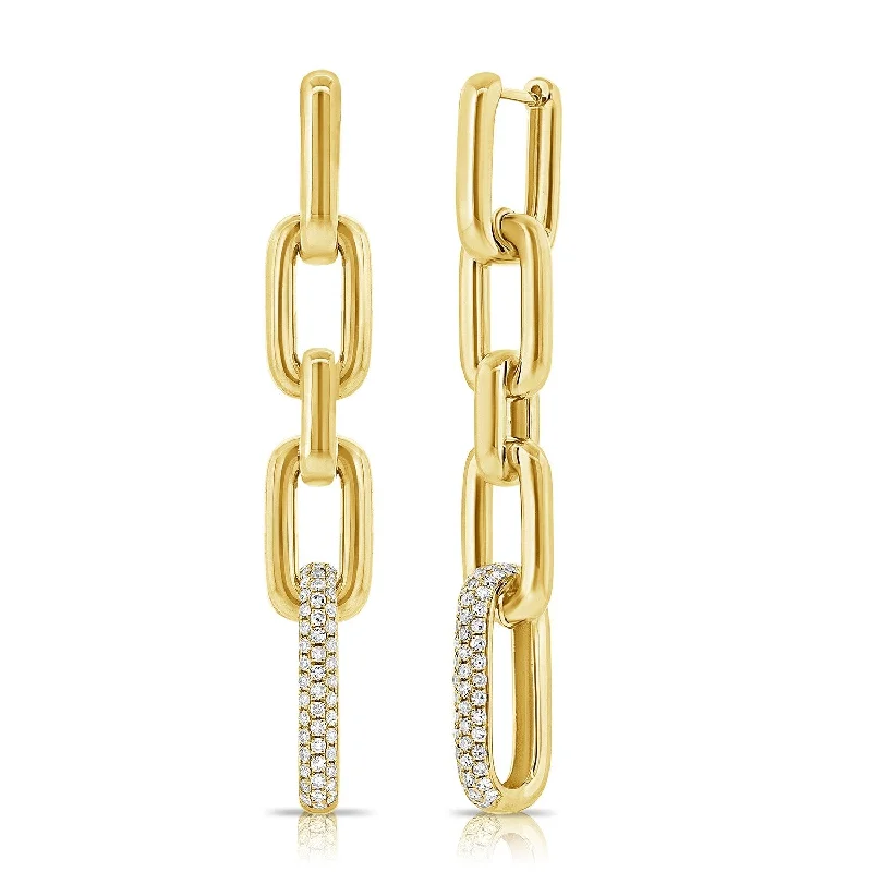 Clip On Drop Earrings for Non Pierced -Joelle Collection Diamond Pave Paperclip Link Chain Drop Earrings 1/2 ct. t.w. 14K Gold