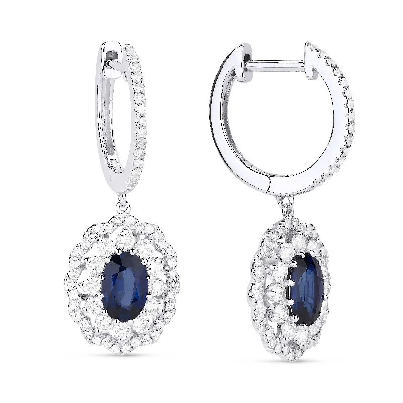 Drop Earrings for School Uniform -0.92Ct Sapphire Drop/dangle Earrings In 14K White Gold