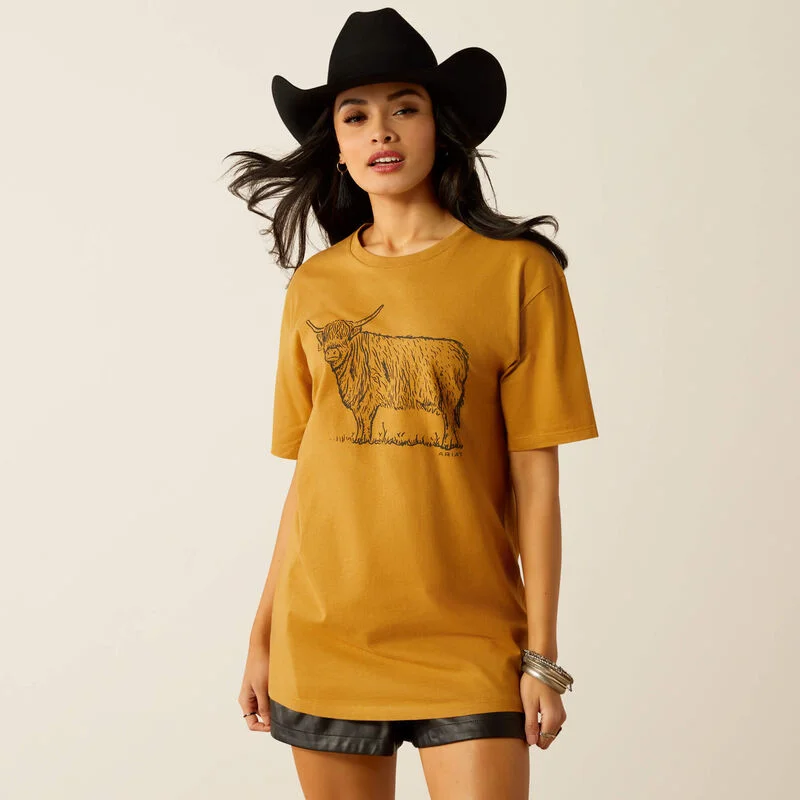 Long Sleeve Blouses for Coverage -Ariat Women's Highlander Graphic T-Shirt in Harvest Gold