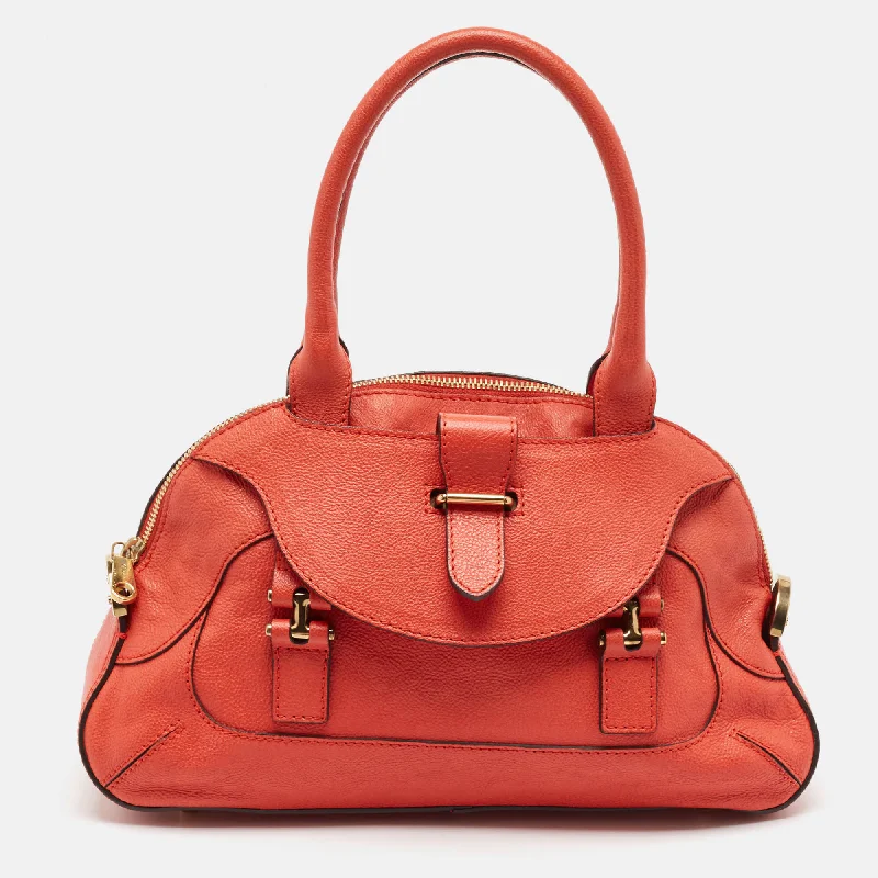 Handle bags with rugged canvas for outdoors -Chloe Red Leather Georgia Dome Satchel