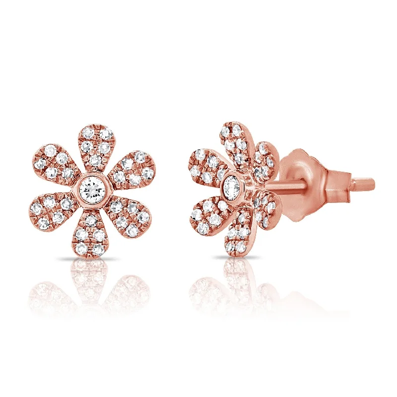 Drop Earrings with Debossed Designs -Joelle Collection Diamond Flower Earrings 14K Rose Gold 0.20 CTTW