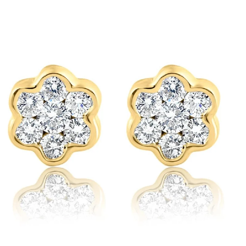 Minimalist Drop Earrings with Simplicity -1Ct Diamond Floral Shape Studs Lab Grown Earrings White or Yellow Gold