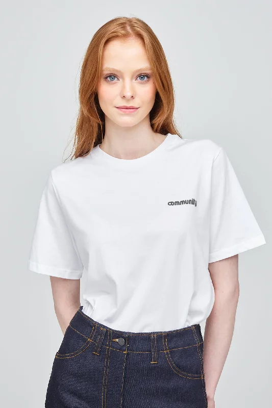 Embroidered Blouses for Detail -Women's Short Sleeve Logo T Shirt - White/Black