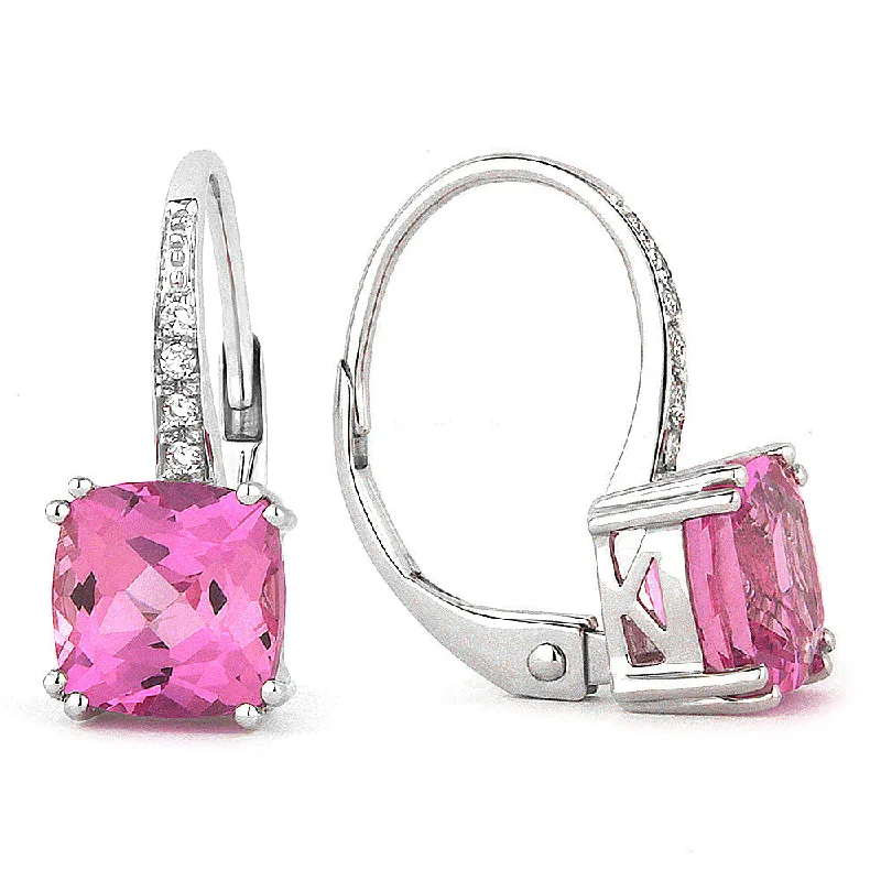 Drop Earrings with Vine Designs -6Mm 2.68Ct Created Pink Sapphire Drop/dangle Earrings In 14K White Gold