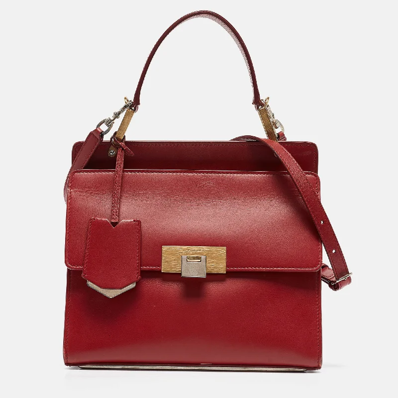 Handle bags with perforated details for style -Balenciaga Red Leather Le Dix Cartable Top Handle Bag