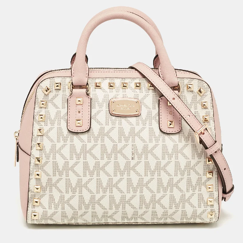 Handle bags with spacious interiors for storage -Michael Kors Pink Leather Small Studded Sandrine Satchel