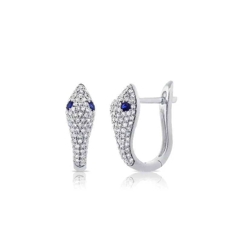 Heavy Duty Drop Earrings for Durability -Joelle Collection Snake Hoop Earrings Sapphire & Diamond 14K Gold s Diamond Earrings