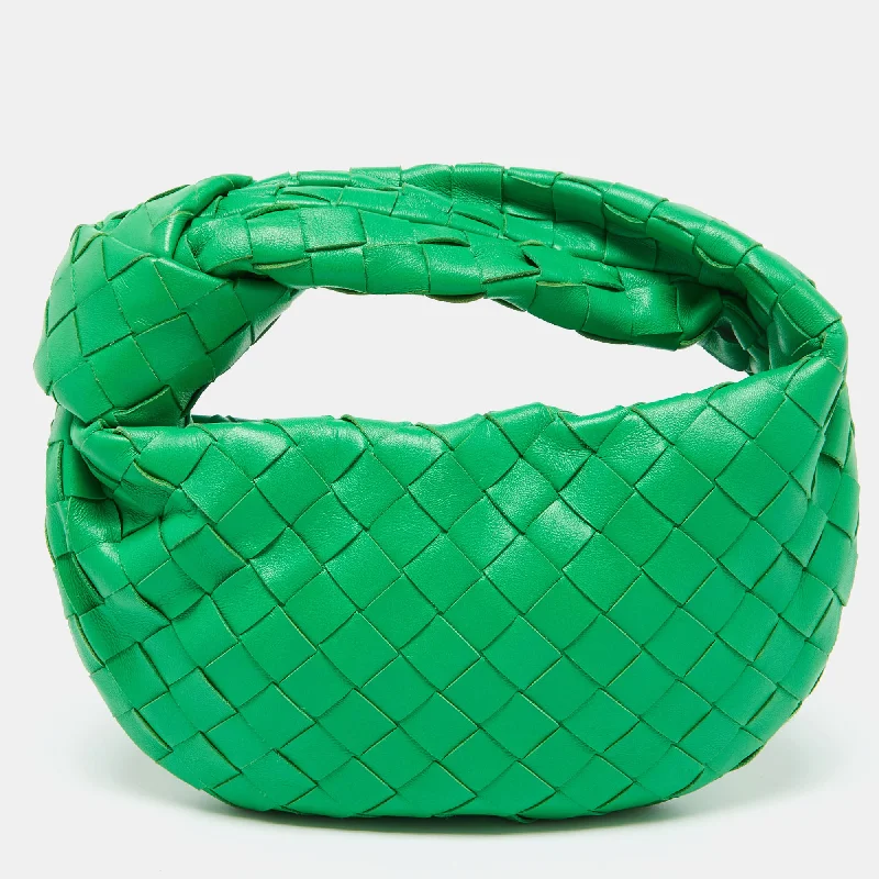 Handle bags with minimalist sleek silhouettes -Bottega Veneta Green Leather Mini Jodie Hobo