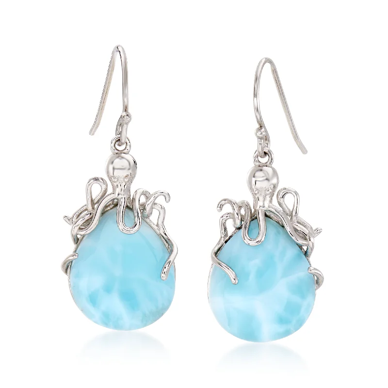 Crystal Drop Earrings for Sparkle -Ross-Simons Larimar Octopus Drop Earrings in Sterling Silver