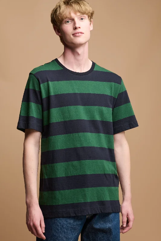 Indian Blouses with Intricacy -Men's Wide Stripe Short Sleeve T Shirt - Green/Navy