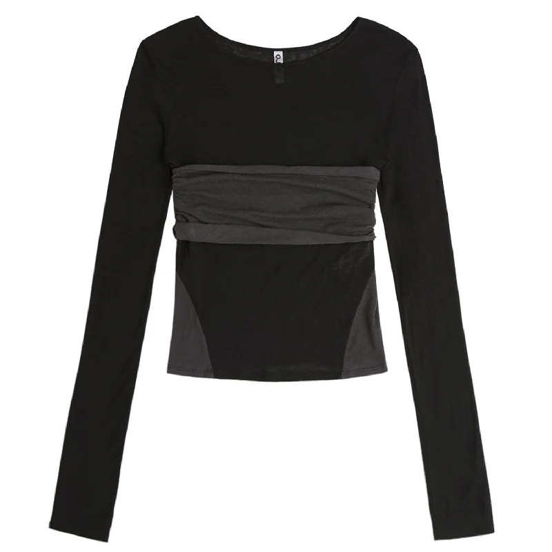 Magnetic Closure Blouses for Easy -Tube Top Layered T-shirt black