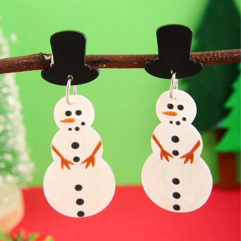 Animal Print Drop Earrings for Fun -Wholesale European and American Acrylic Christmas Snowman Pendant Earrings