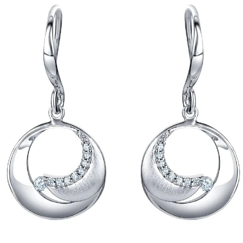 Crystal and Pearl Drop Earrings for Glamour -Sterling Silver Cubic Zirconia Inner Circle Drop Earrings