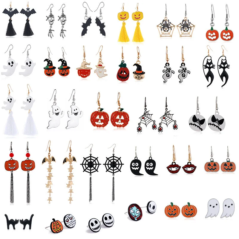 Drop Earrings with Floral Motifs -Wholesale Halloween Horror Funny Skull Spider Earrings