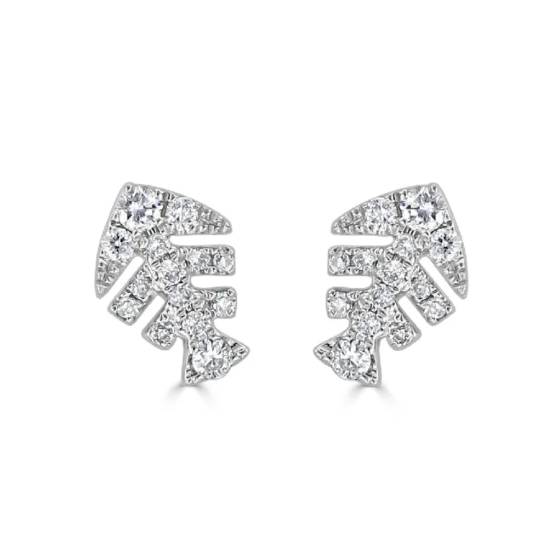 Floral Drop Earrings with Petals -Joelle Collection Diamond Fish Bone Studs Earrings 18k Yellow Gold 1/10 ct TDW - White