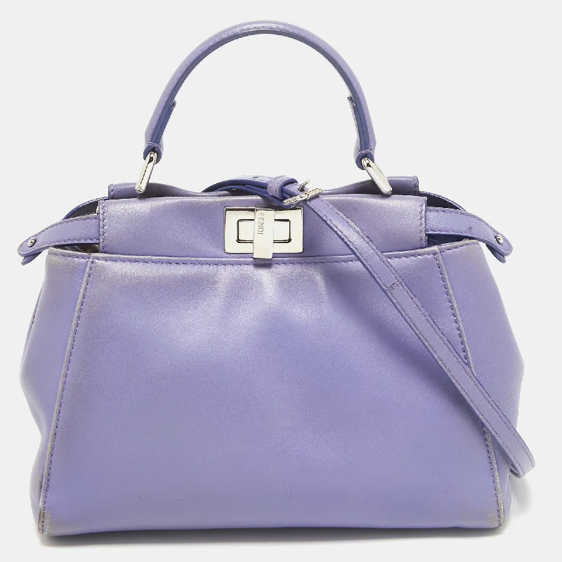 Handle bags with lightweight nylon for ease -Fendi Lilac Leather Mini Peekaboo Top Handle Bag