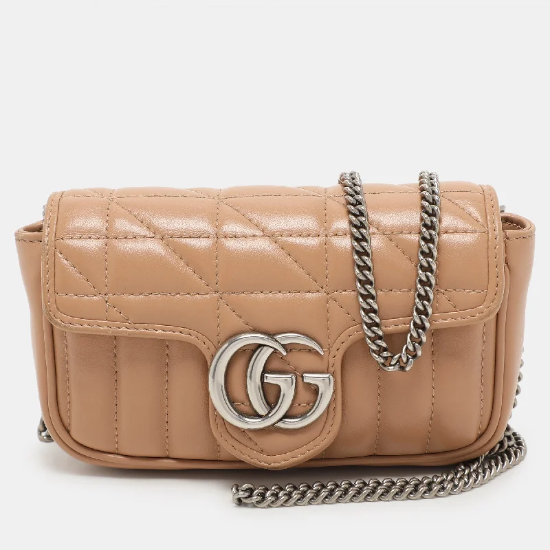 Handle bags with expandable sides for flexibility -Gucci Beige Matelassé Leather Super Mini Gg Marmont Shoulder Bag