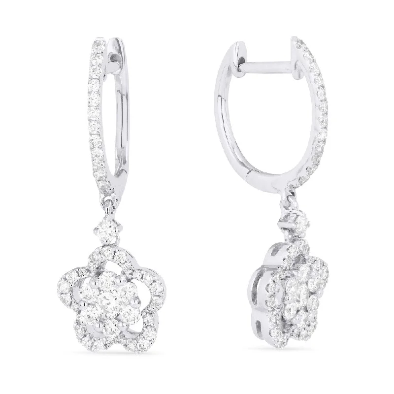 Indian Drop Earrings with Intricacy -0.73Ct White Diamond Drop/dangle Earrings In 14K White Gold