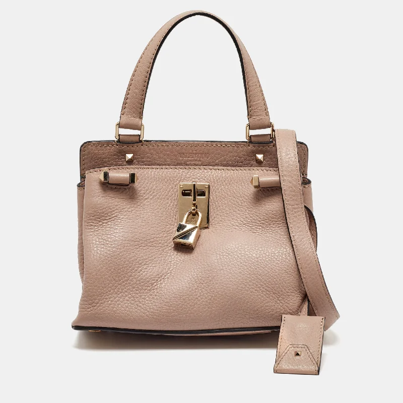 Handle bags with rustic leather for charm -Valentino Dusty Pink Leather Rockstud Small Joylock Top Handle Bag