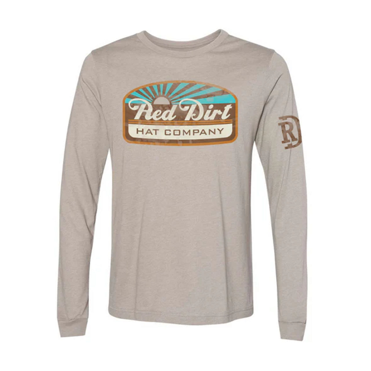 Push Back Blouses for Convenience -Red Dirt Hat Co. "Blue Skies" Long Sleeve Graphic T-Shirt in Cement