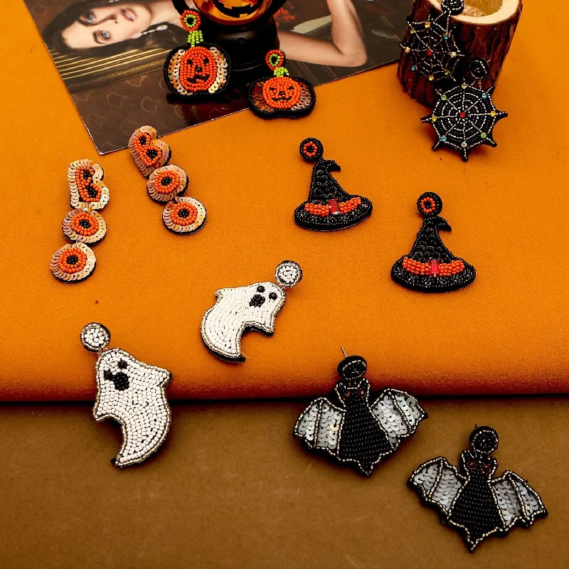 Star Shaped Drop Earrings for Charm -Wholesale Funny Halloween Creative Rice Bead Pumpkin Bat Festival Earrings