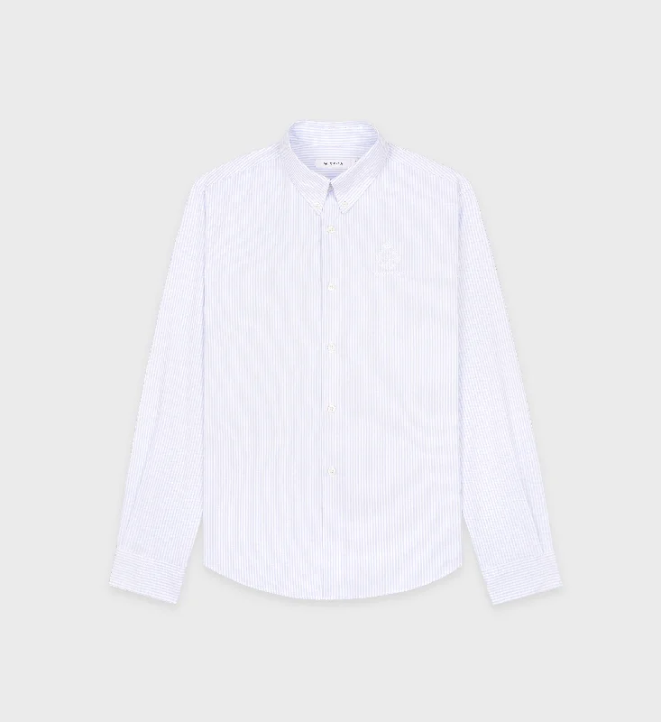 Twill Shirts for Durable -Crown Logo Oxford Shirt - Blue Striped