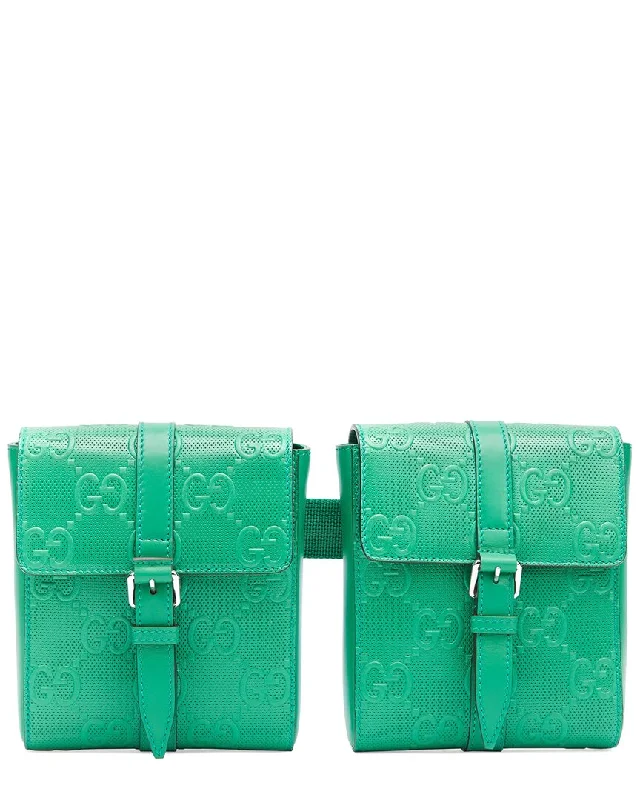 Handle bags with monogram designs for personalization -Gucci GG Tennis Embossed 2 Detachable Pouch Leather Belt Bag