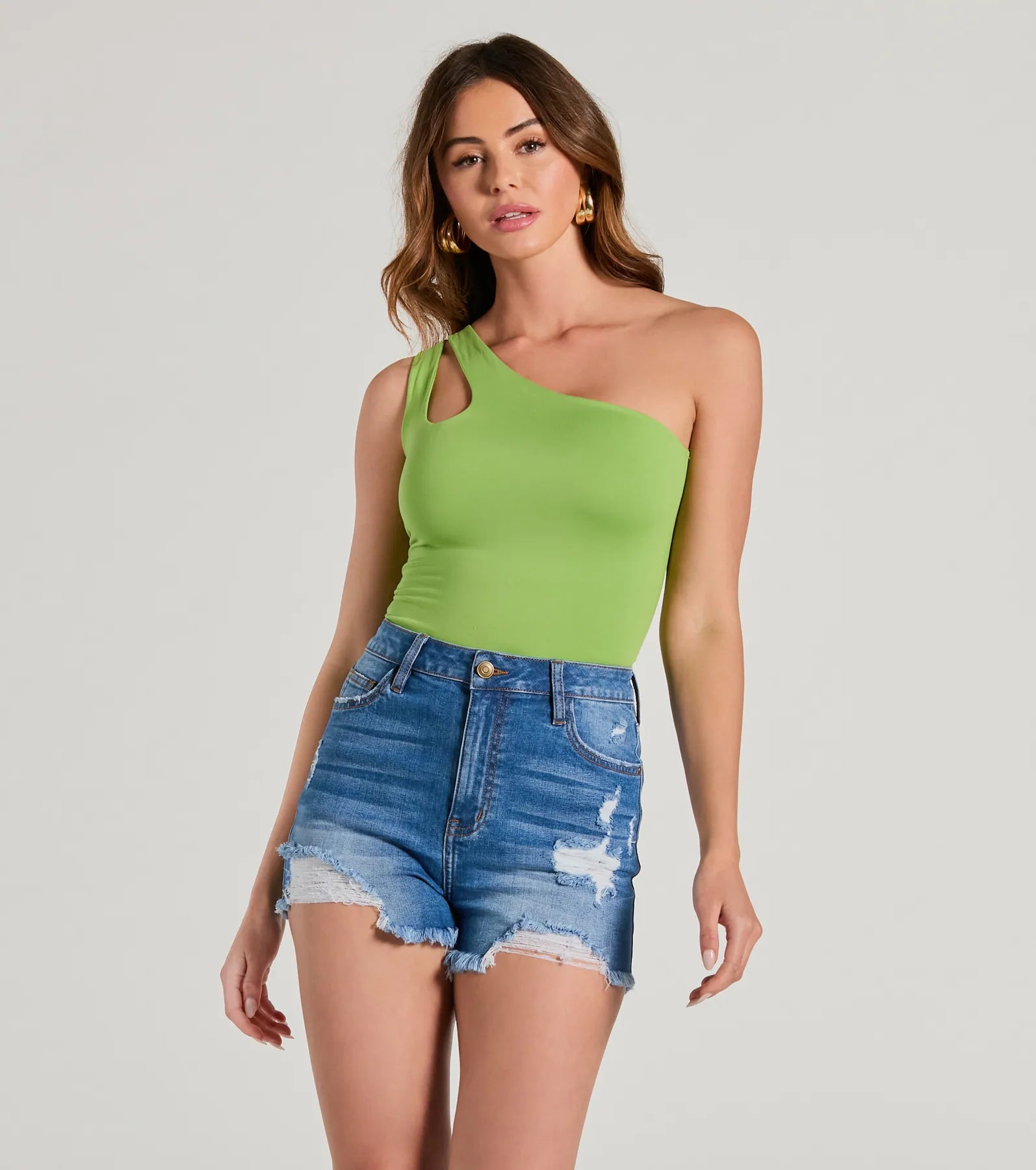 Casual tight top for women with relaxed neckline and effortless style-One Sided Sleeveless Cutout Bodysuit